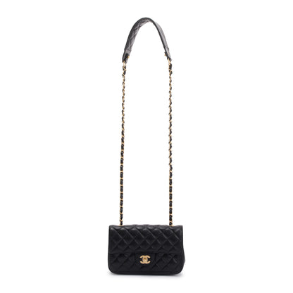 Chanel 2020 Small Black Lambskin Strap Into Flap Bag