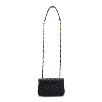 Chanel 2020 Small Black Lambskin Strap Into Flap Bag