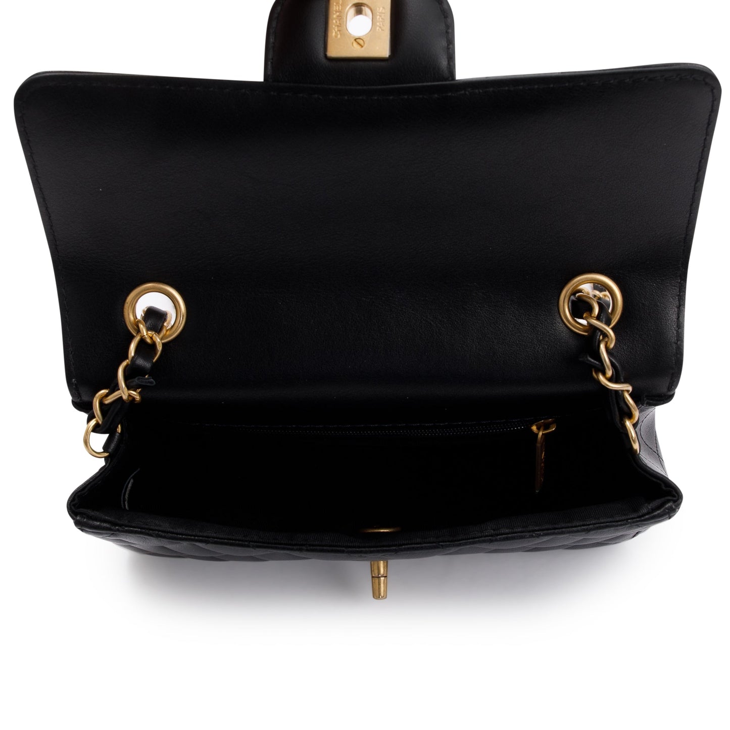 Chanel 2020 Small Black Lambskin Strap Into Flap Bag