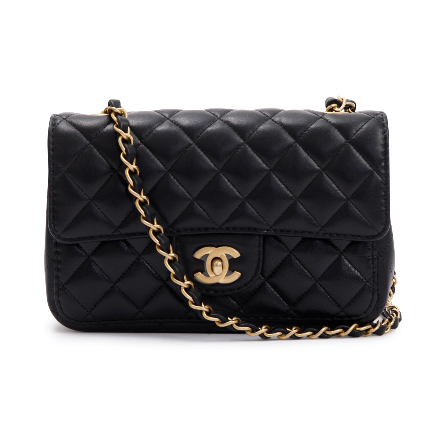 Chanel 2020 Small Black Lambskin Strap Into Flap Bag