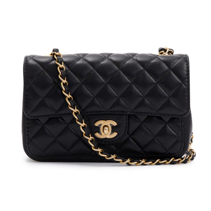 Chanel 2020 Small Black Lambskin Strap Into Flap Bag
