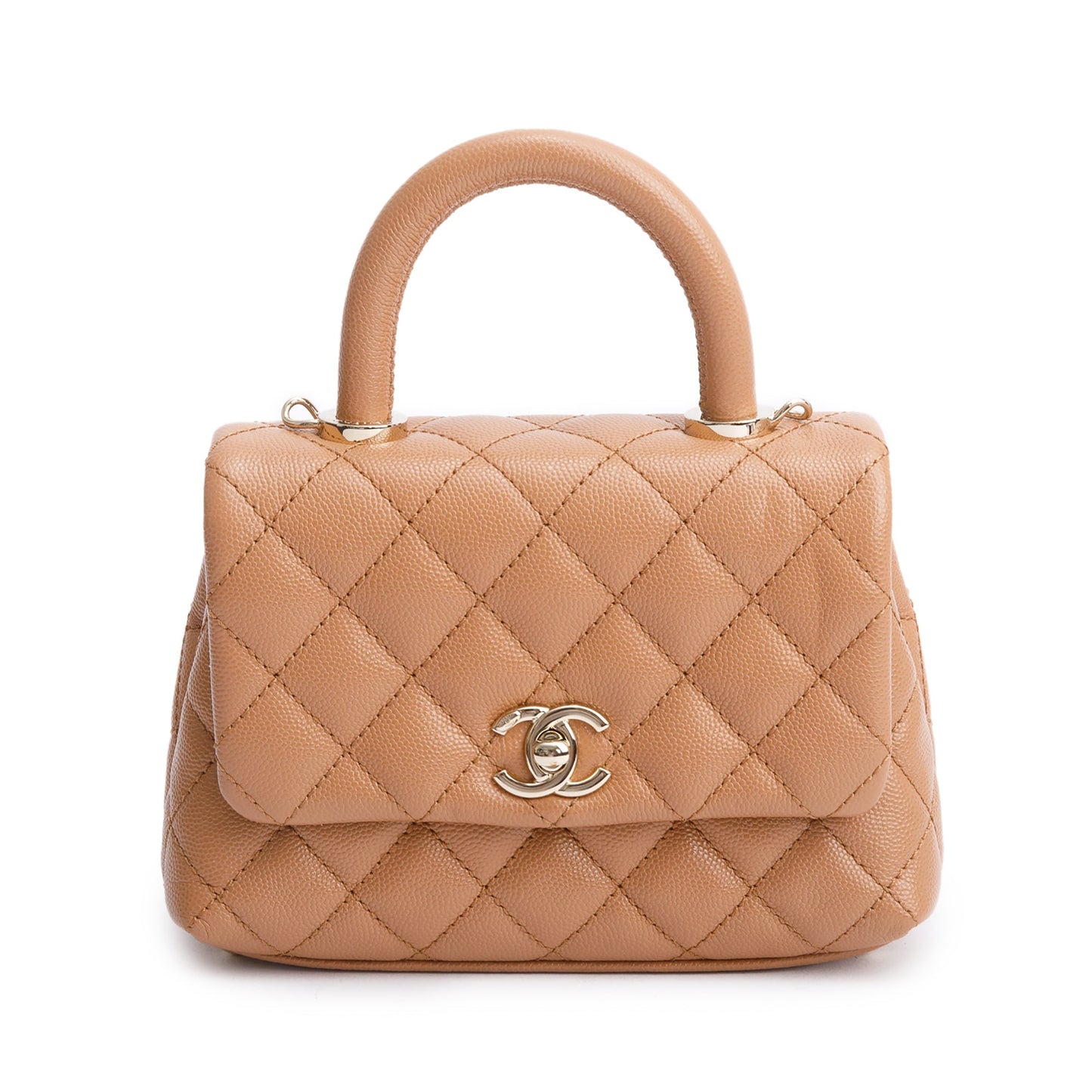 Chanel 2021 Beige Quilted Caviar Leather Mini Coco Top Handle Flap Bag