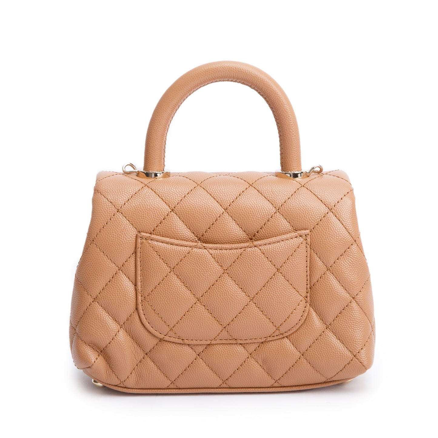 Chanel 2021 Beige Quilted Caviar Leather Mini Coco Top Handle Flap Bag