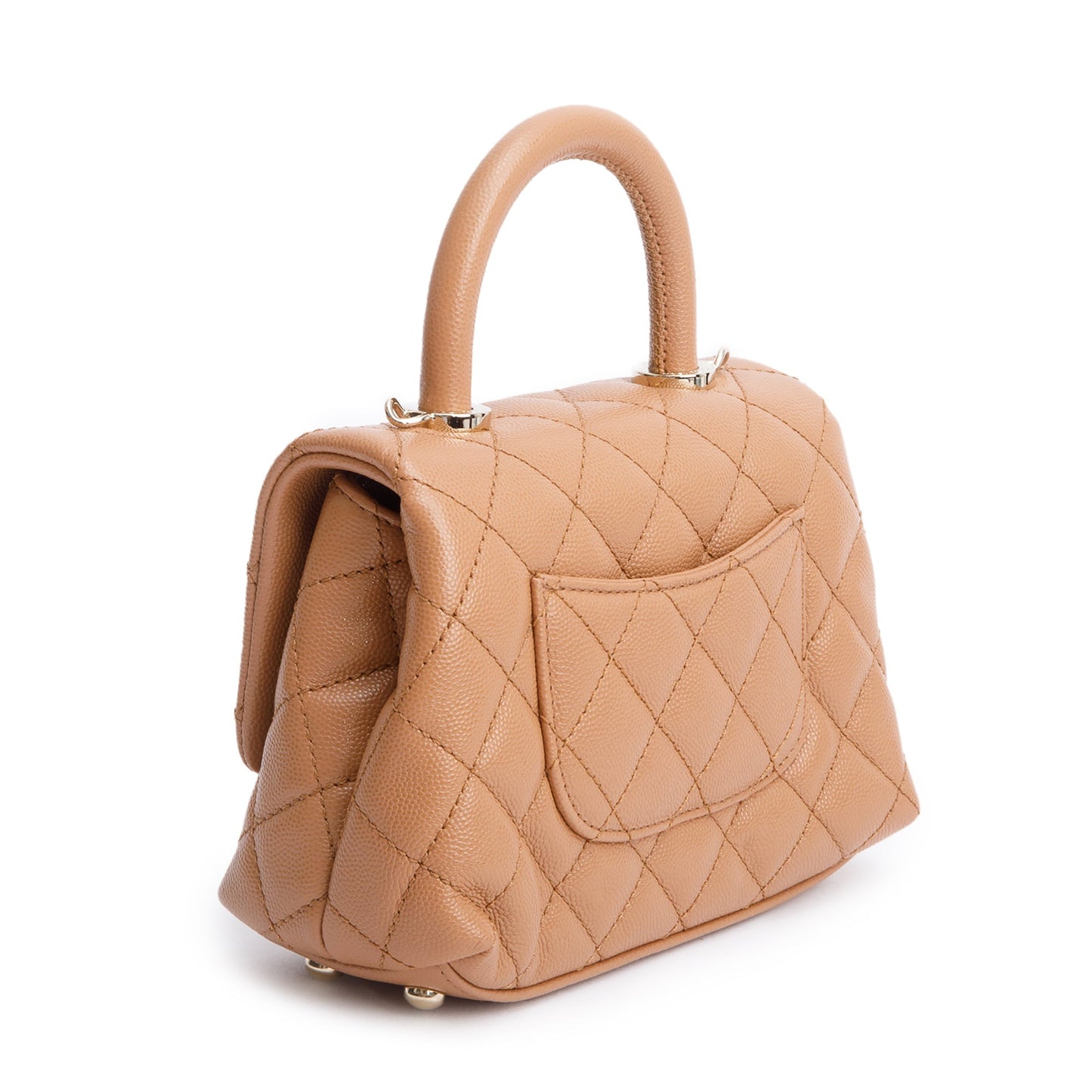 Chanel 2021 Beige Quilted Caviar Leather Mini Coco Top Handle Flap Bag
