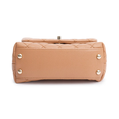 Chanel 2021 Beige Quilted Caviar Leather Mini Coco Top Handle Flap Bag