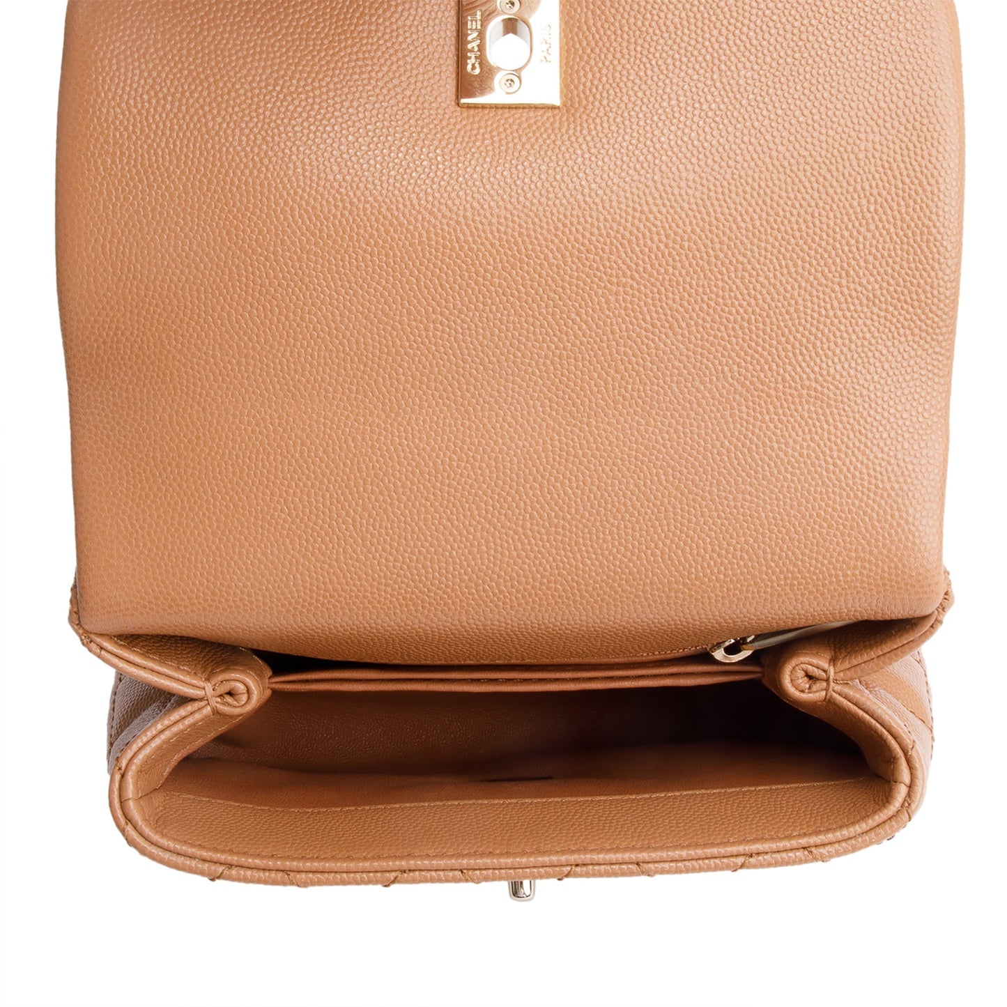 Chanel 2021 Beige Quilted Caviar Leather Mini Coco Top Handle Flap Bag