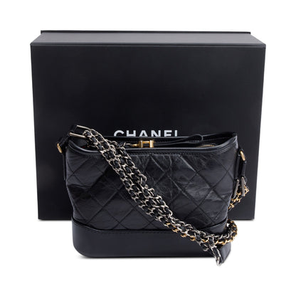 Chanel 2021 Black Aged Calfskin Leather Small Gabrielle Hobo