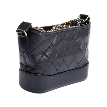 Chanel 2021 Black Aged Calfskin Leather Small Gabrielle Hobo