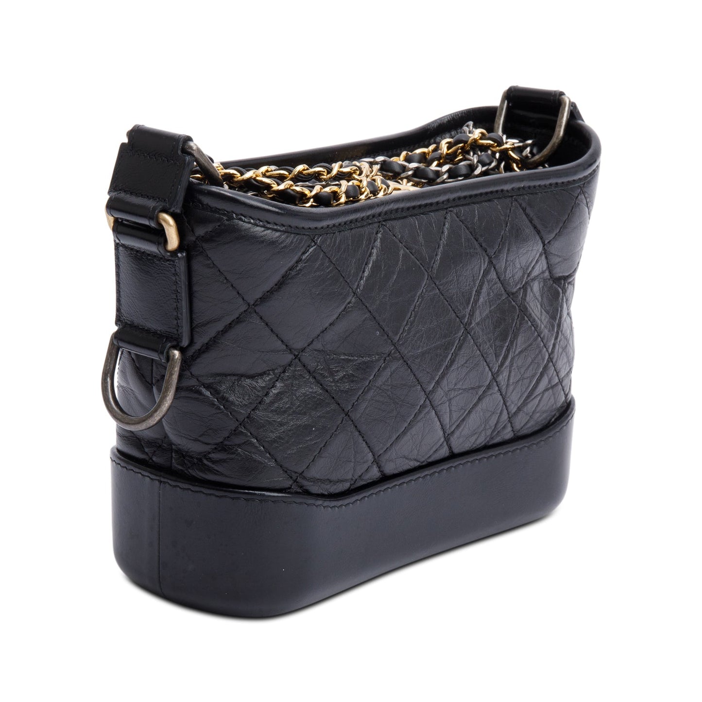 Chanel 2021 Black Aged Calfskin Leather Small Gabrielle Hobo
