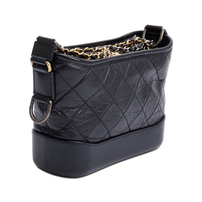 Chanel 2021 Black Aged Calfskin Leather Small Gabrielle Hobo