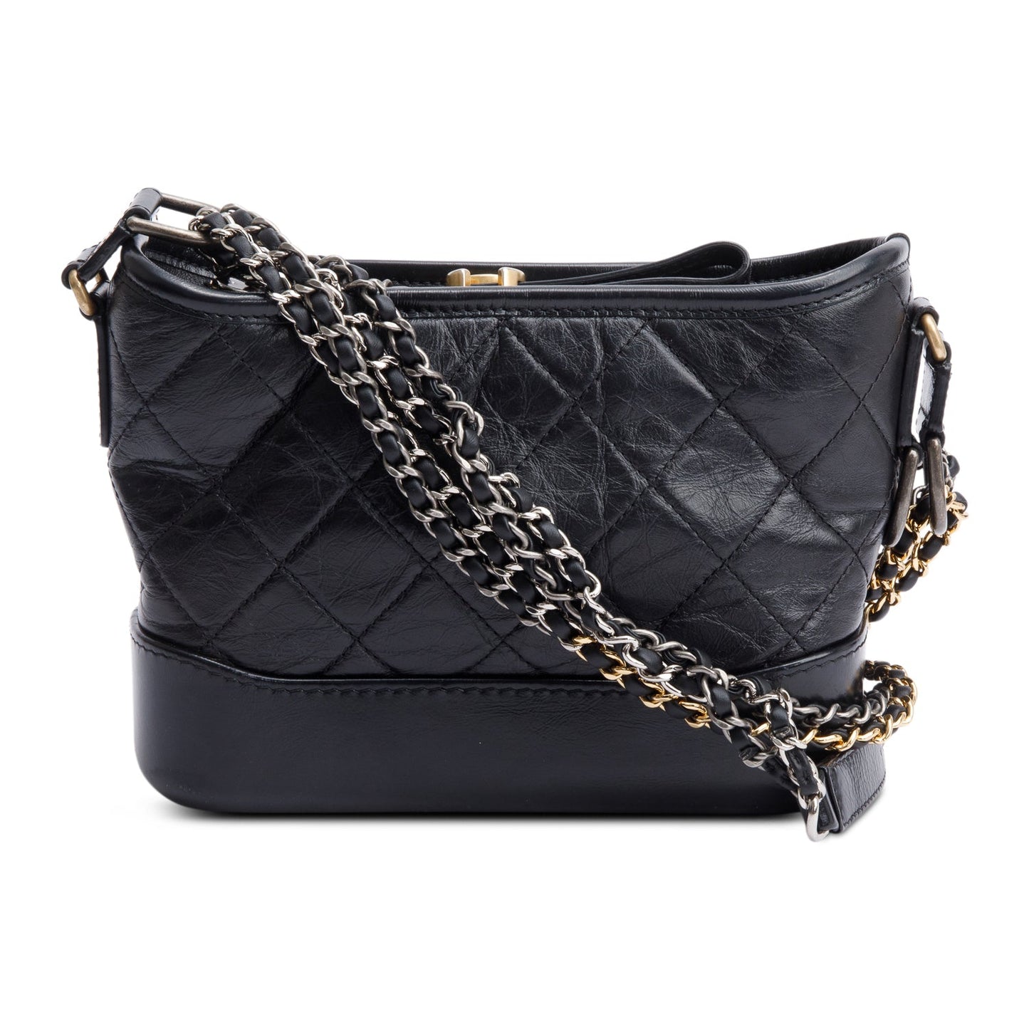 Chanel 2021 Black Aged Calfskin Leather Small Gabrielle Hobo