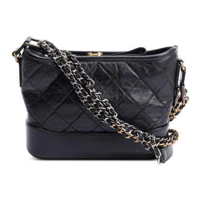 Chanel 2021 Black Aged Calfskin Leather Small Gabrielle Hobo