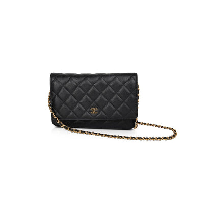Chanel 2021 Black Caviar Classic Wallet on Chain