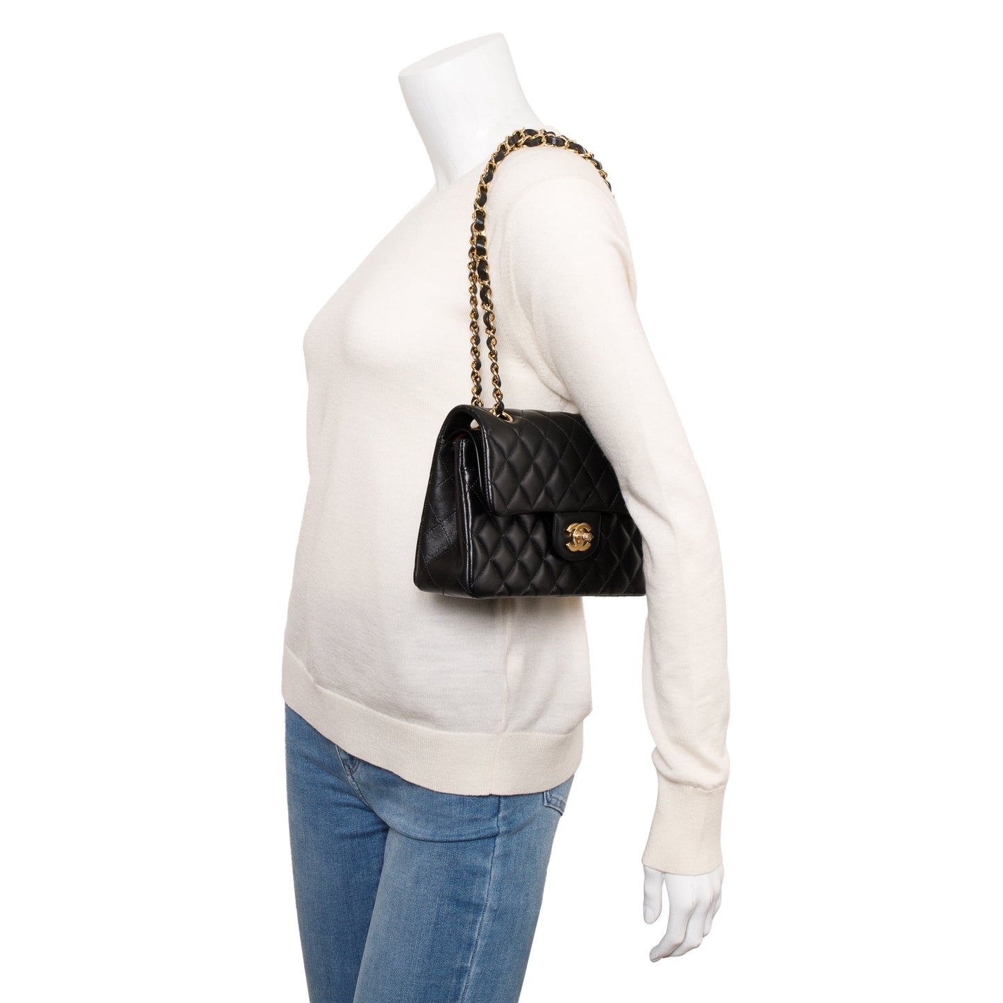 Chanel 2021 Black Lambskin Classic Small Double Flap Bag