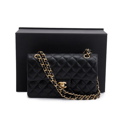 Chanel 2021 Black Lambskin Classic Small Double Flap Bag