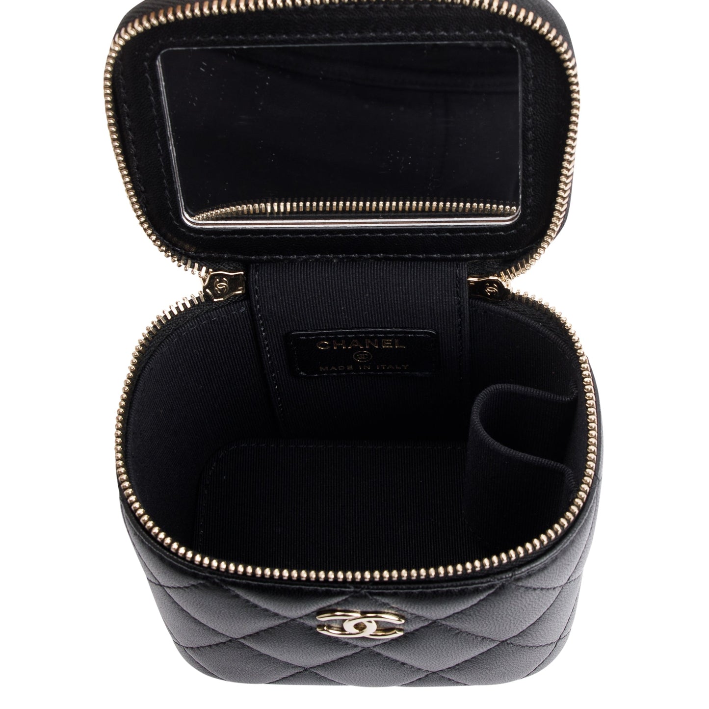 Chanel 2021 Black Lambskin Leather Mini Vanity Case