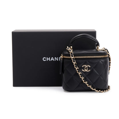 Chanel 2021 Black Lambskin Leather Mini Vanity Case