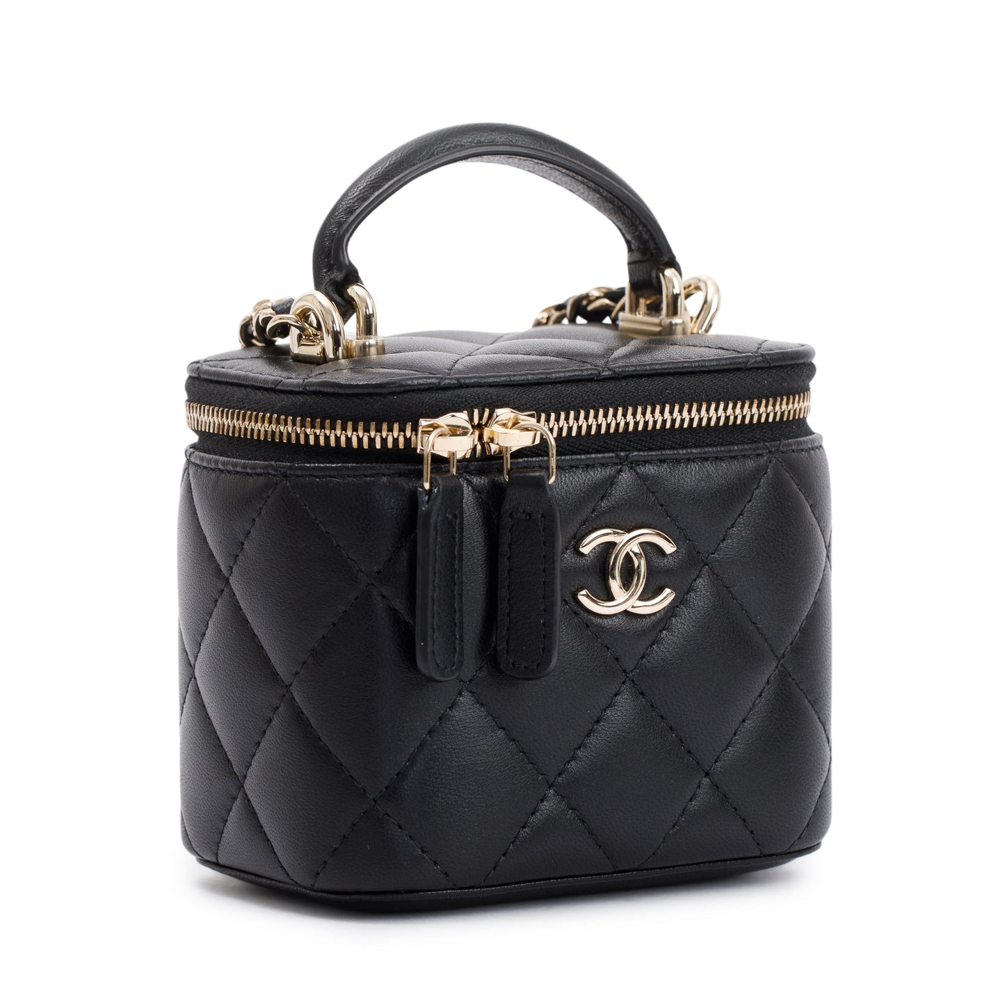 Chanel 2021 Black Lambskin Leather Mini Vanity Case