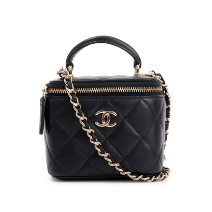 Chanel 2021 Black Lambskin Leather Mini Vanity Case