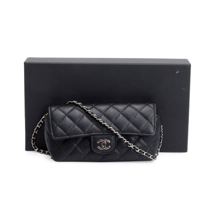 Chanel 2021 Black Quilted Caviar Leather Classic Sunglasses Case on Chain