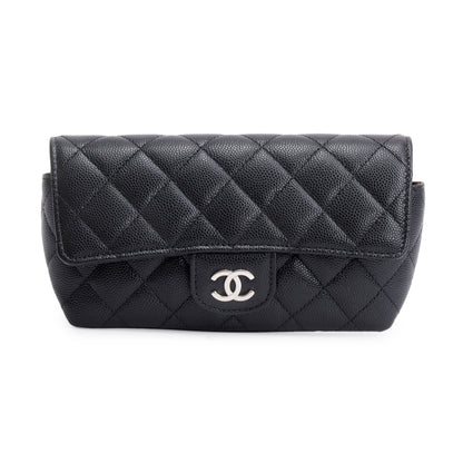 Chanel 2021 Black Quilted Caviar Leather Classic Sunglasses Case on Chain