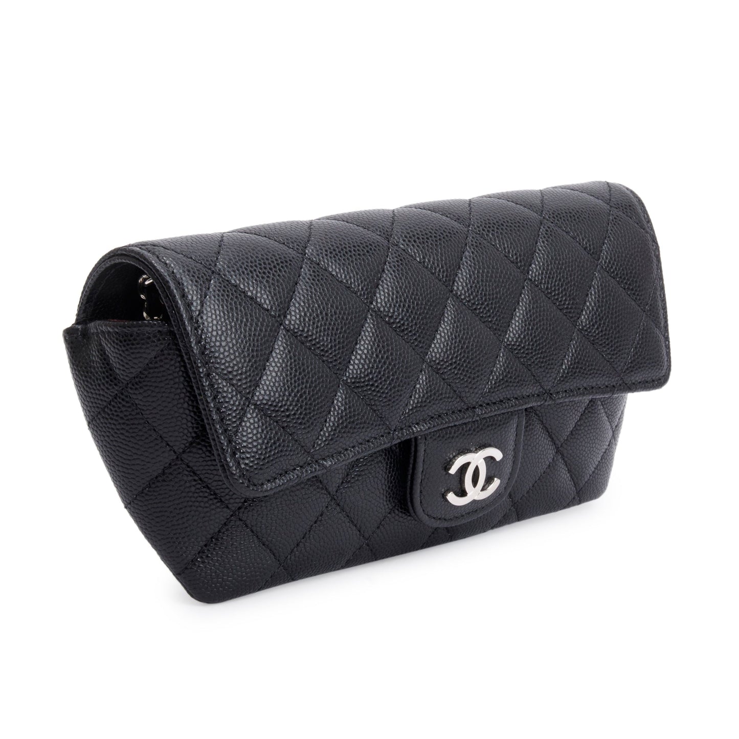 Chanel 2021 Black Quilted Caviar Leather Classic Sunglasses Case on Chain