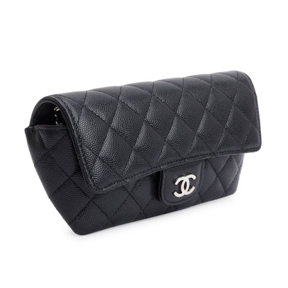 Chanel 2021 Black Quilted Caviar Leather Classic Sunglasses Case on Chain
