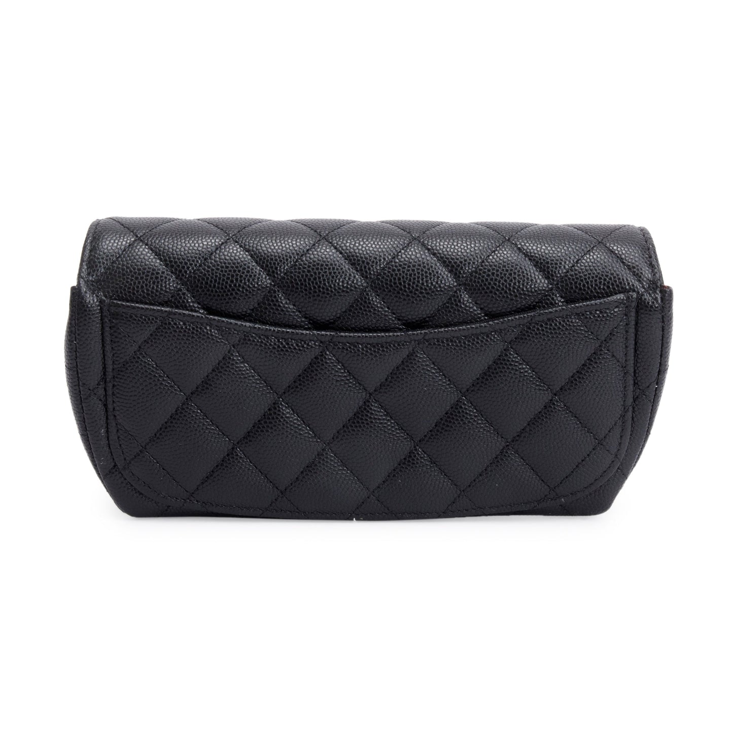 Chanel 2021 Black Quilted Caviar Leather Classic Sunglasses Case on Chain