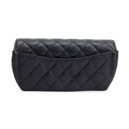Chanel 2021 Black Quilted Caviar Leather Classic Sunglasses Case on Chain