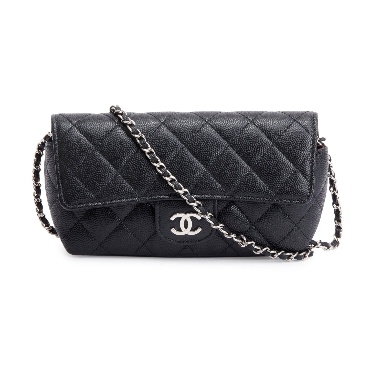 Chanel 2021 Black Quilted Caviar Leather Classic Sunglasses Case on Chain