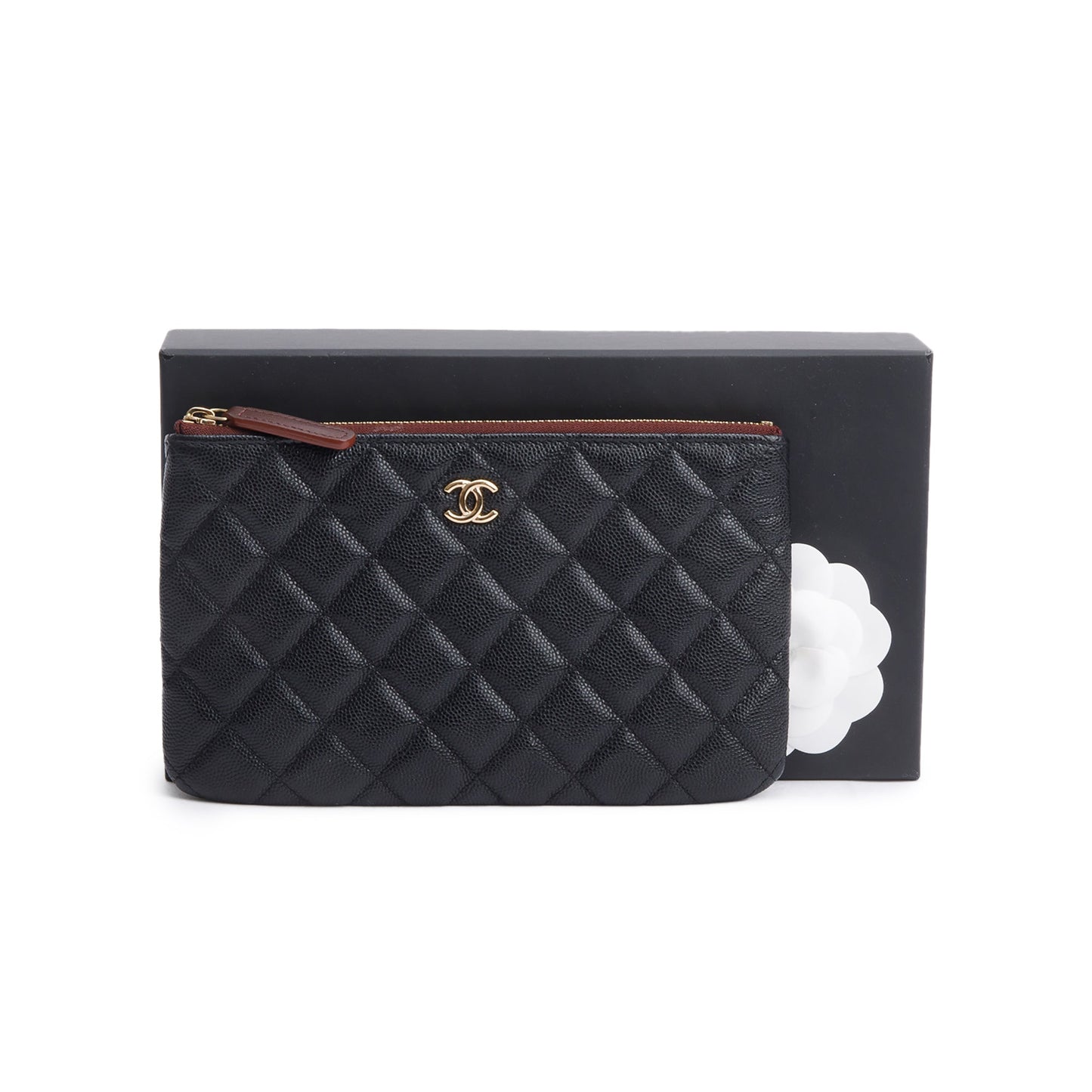 Chanel 2021 Black Quilted Caviar Leather Classic Zipped Pouch