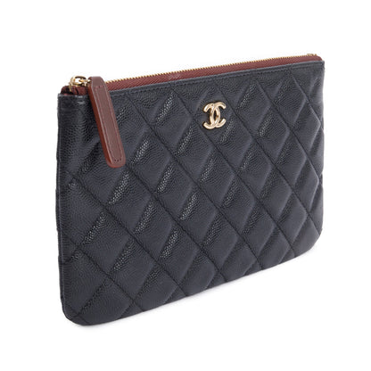 Chanel 2021 Black Quilted Caviar Leather Classic Zipped Pouch