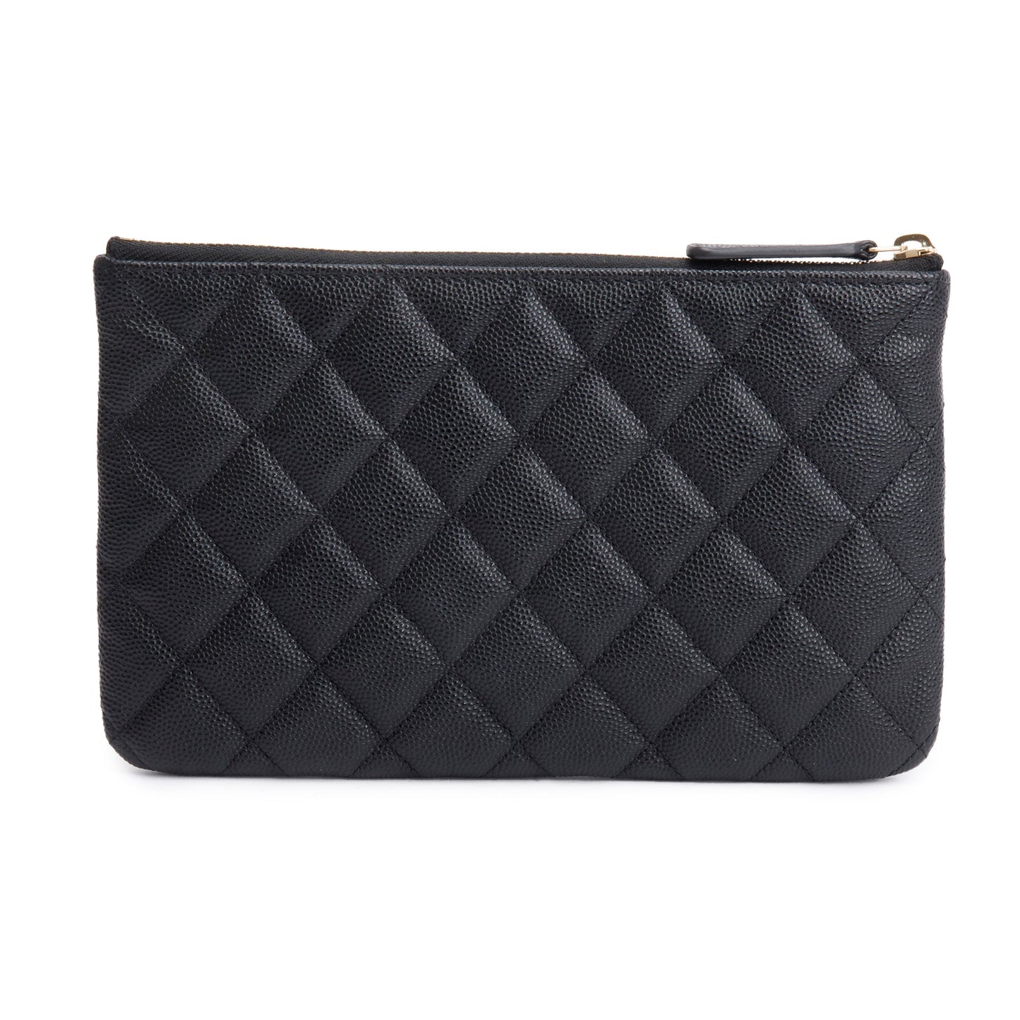 Chanel 2021 Black Quilted Caviar Leather Small CC Strass O-Case Clutch