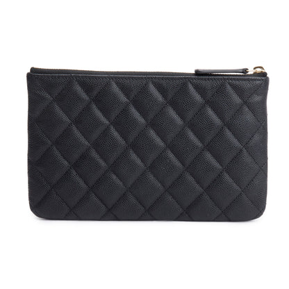 Chanel 2021 Black Quilted Caviar Leather Small CC Strass O-Case Clutch