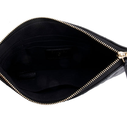 Chanel 2021 Black Quilted Caviar Leather Small CC Strass O-Case Clutch