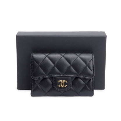 Chanel 2021 Black Quilted Lambskin Leather Classic Flap Card Holder