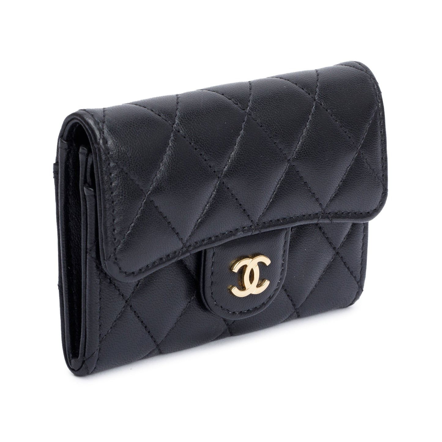 Chanel 2021 Black Quilted Lambskin Leather Classic Flap Card Holder