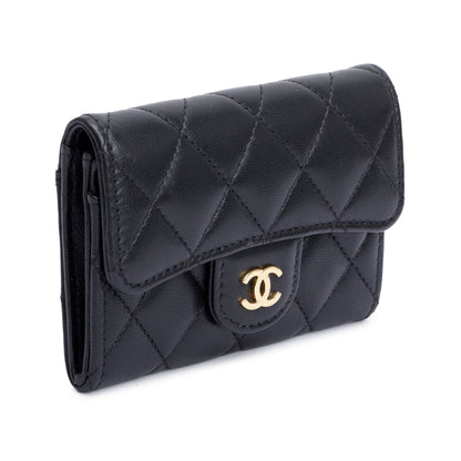 Chanel 2021 Black Quilted Lambskin Leather Classic Flap Card Holder