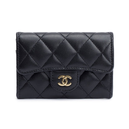 Chanel 2021 Black Quilted Lambskin Leather Classic Flap Card Holder