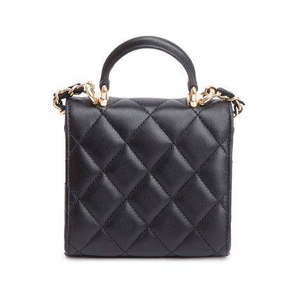 Chanel 2021 Black Quilted Lambskin Leather Mini Top Handle Clutch on Chain