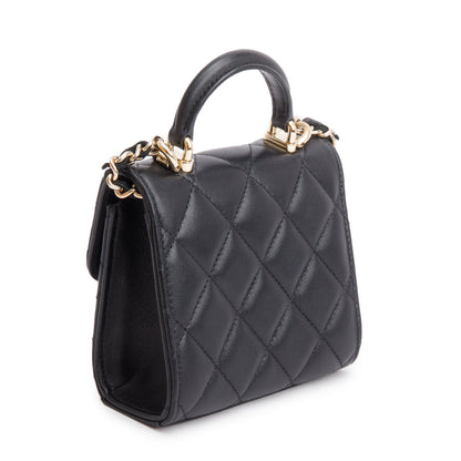 Chanel 2021 Black Quilted Lambskin Leather Mini Top Handle Clutch on Chain