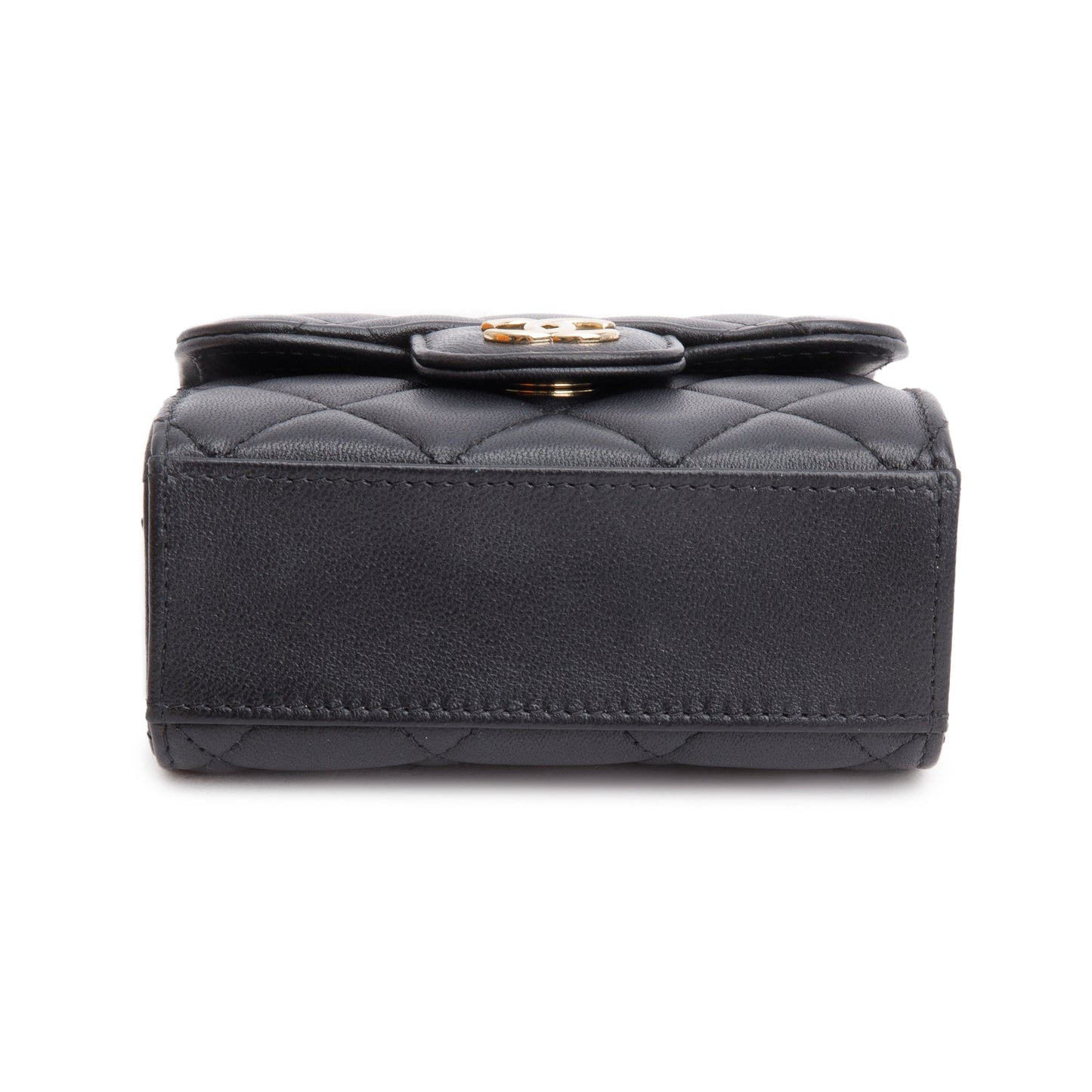 Chanel 2021 Black Quilted Lambskin Leather Mini Top Handle Clutch on Chain