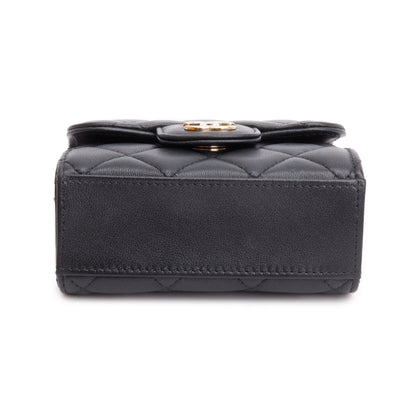 Chanel 2021 Black Quilted Lambskin Leather Mini Top Handle Clutch on Chain