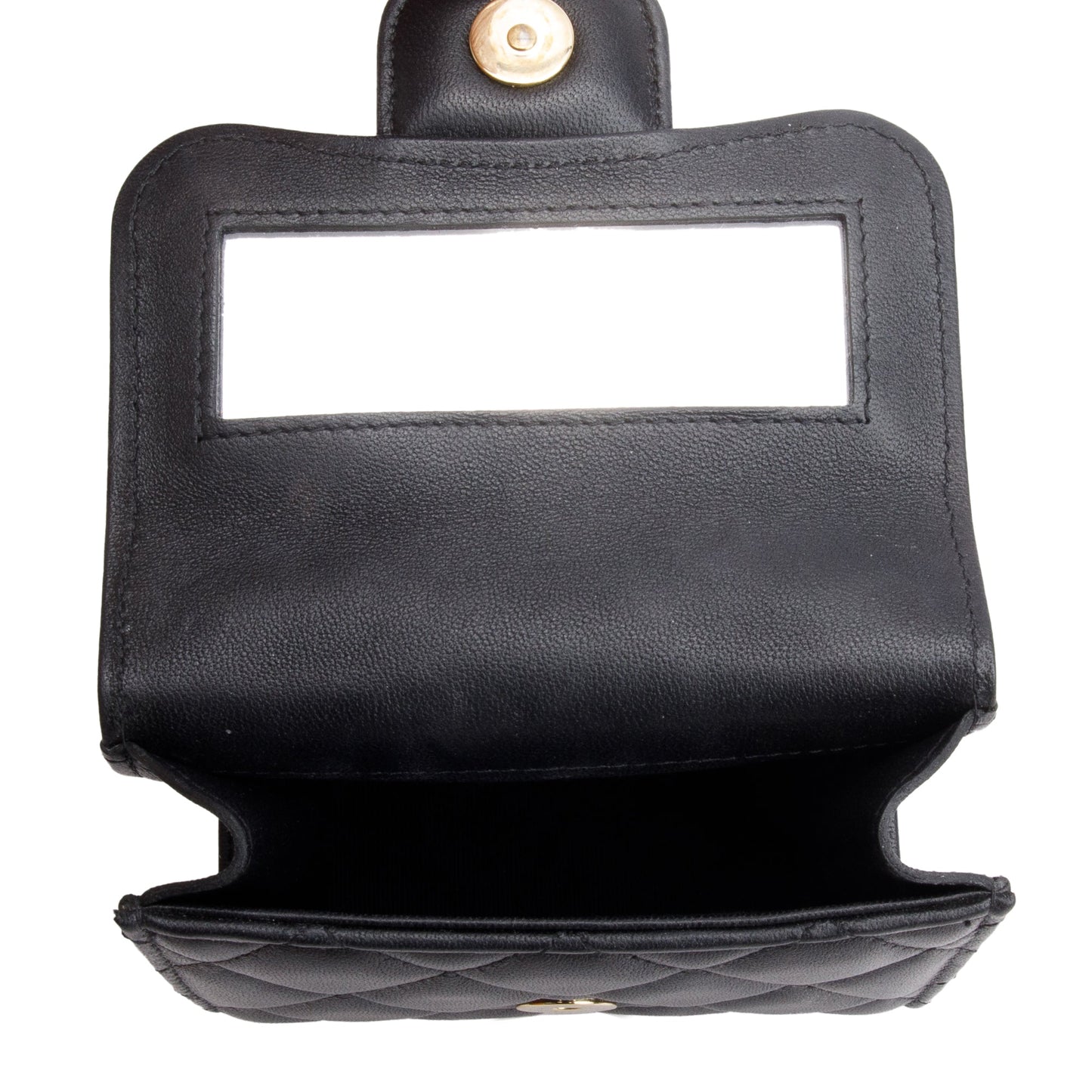 Chanel 2021 Black Quilted Lambskin Leather Mini Top Handle Clutch on Chain