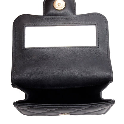 Chanel 2021 Black Quilted Lambskin Leather Mini Top Handle Clutch on Chain