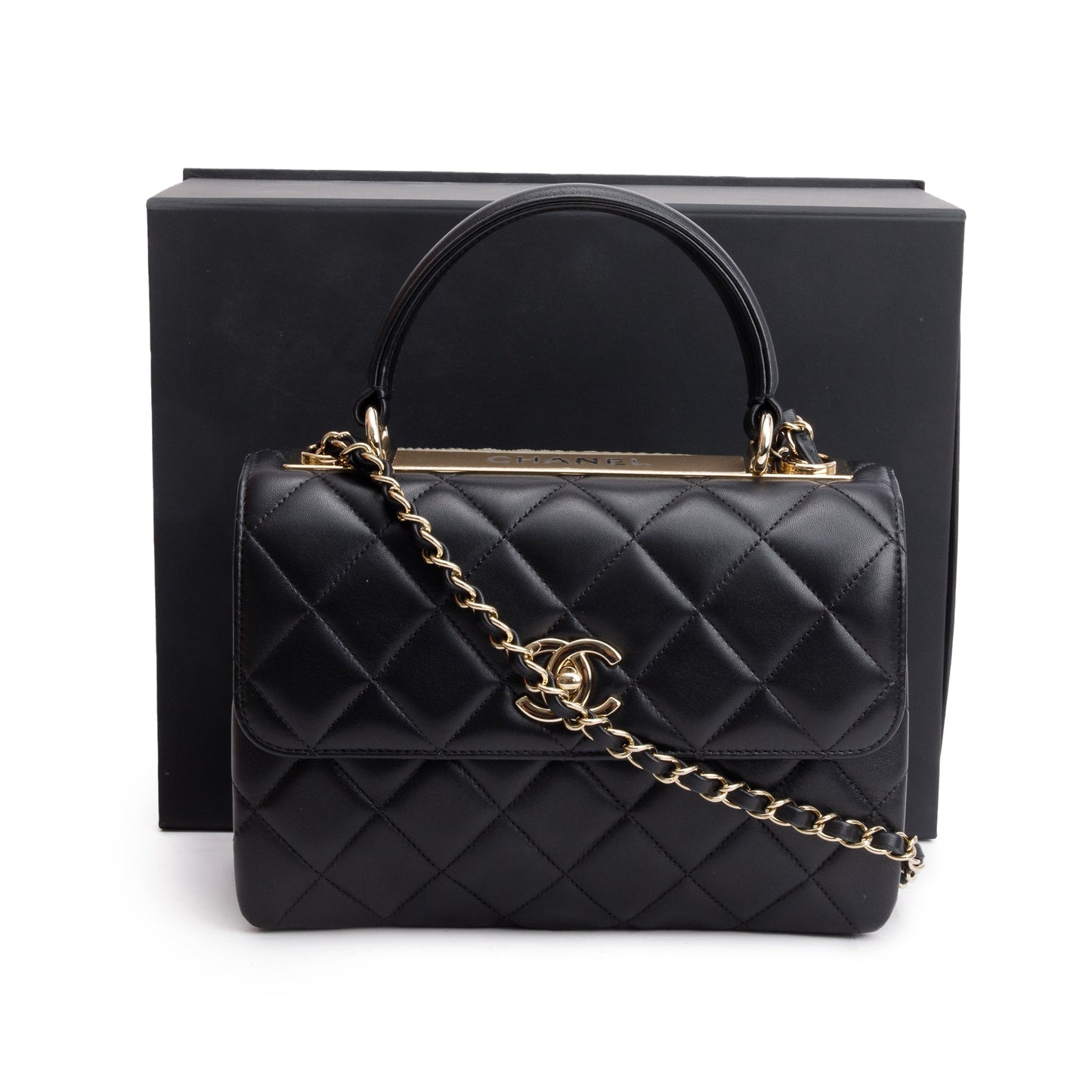 Chanel 2021 Black Quilted Lambskin Trendy CC Small Top Handle Flap Bag