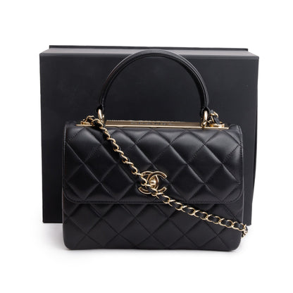 Chanel 2021 Black Quilted Lambskin Trendy CC Small Top Handle Flap Bag