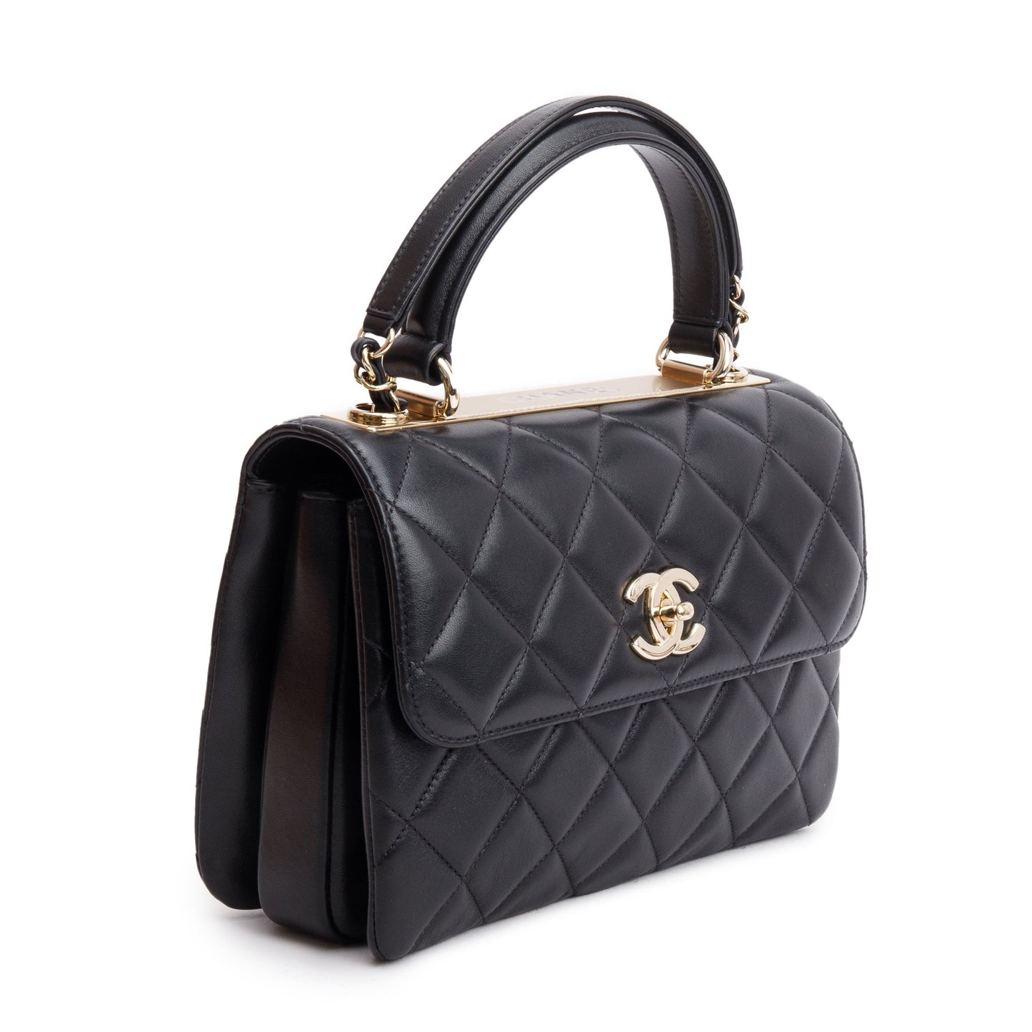 Chanel 2021 Black Quilted Lambskin Trendy CC Small Top Handle Flap Bag