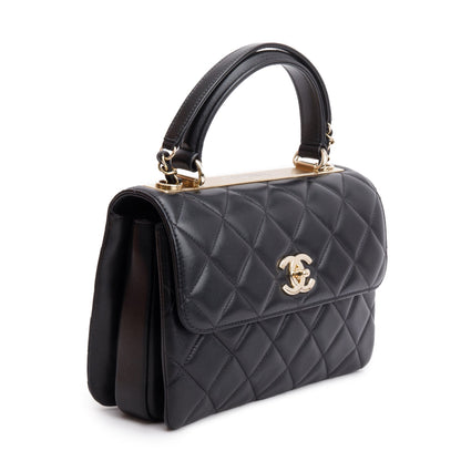 Chanel 2021 Black Quilted Lambskin Trendy CC Small Top Handle Flap Bag