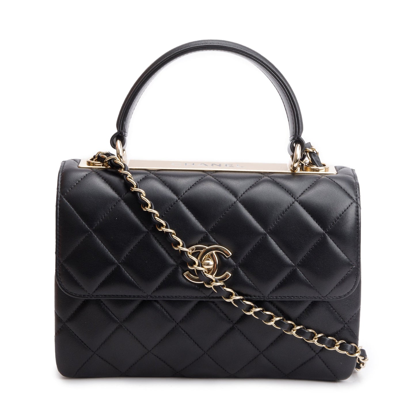 Chanel 2021 Black Quilted Lambskin Trendy CC Small Top Handle Flap Bag